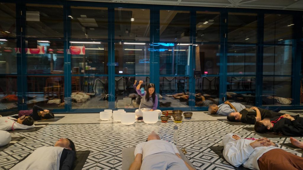 Corporate sound bath session with Food Panda HQ office in Singapore